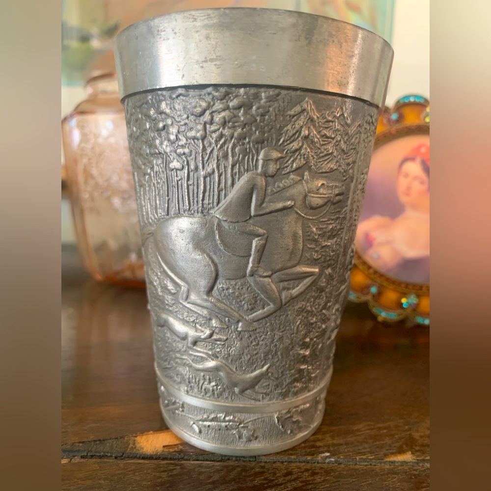 Vintage Rein-Zinn pewter Embossed Hunting Scene Tumbler